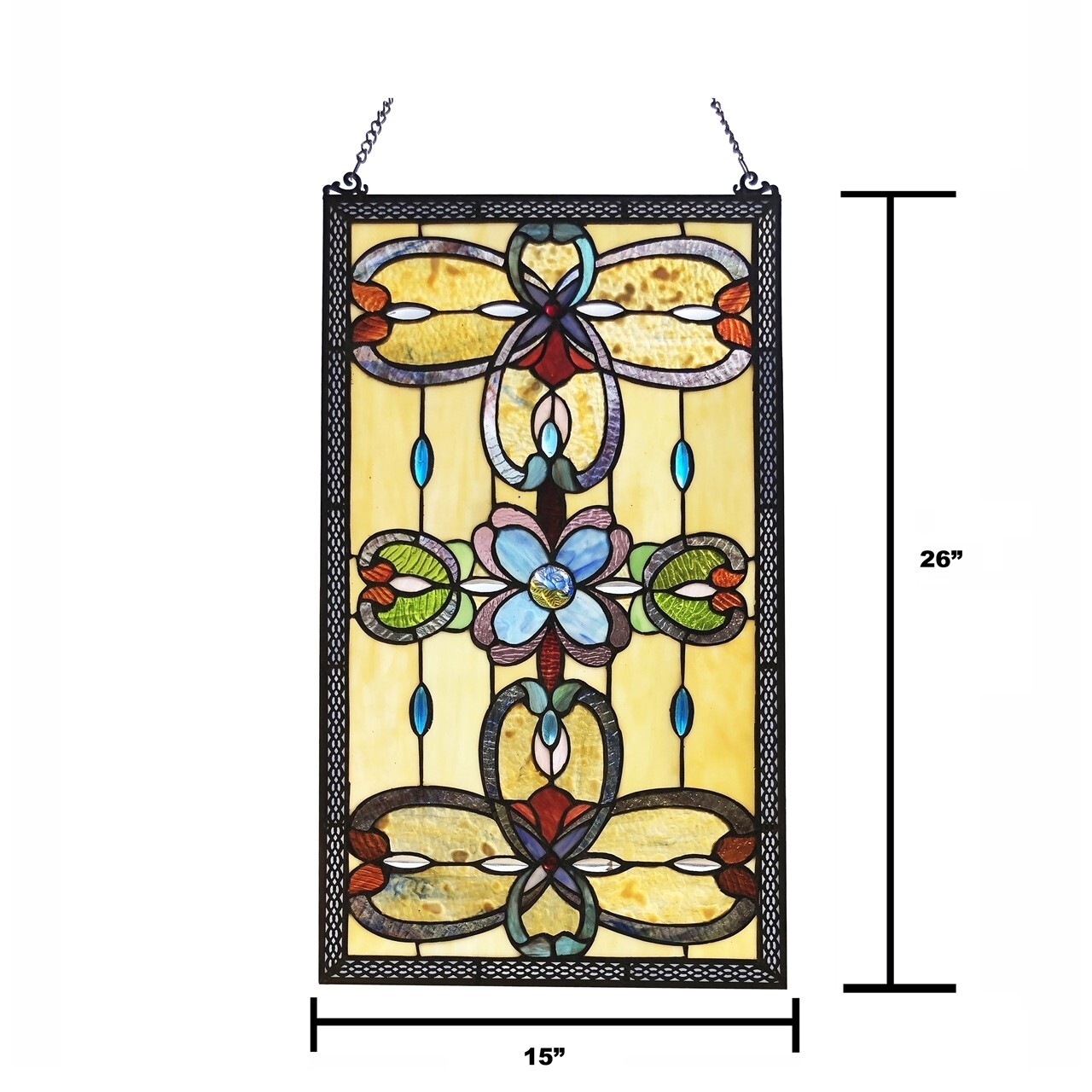 Window Panel Victorian Design 15 X 26 Tiffany Style Stained Glass MATCHING PAIR