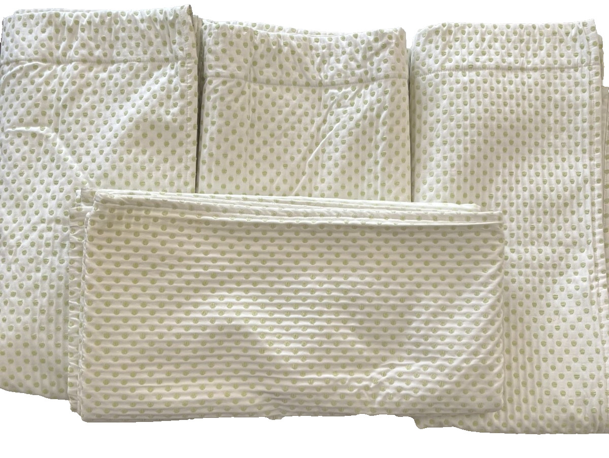 Set Of 4 Pottery Barn Kids Audrey Chenille Green Polka Dot Curtain Panel 44 x 84