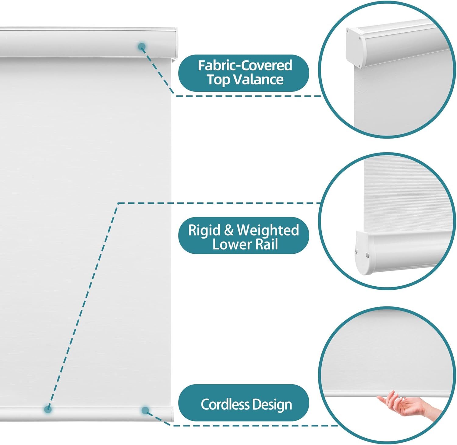 100% Blackout Cordless Waterproof Window Blinds Roller Shades Roll-up Blinds