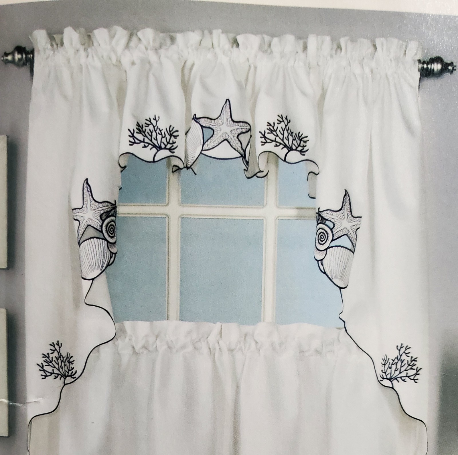 Biscayne 56″ W X 38″ Long Swag Pair Window White  Navy Free Shipping