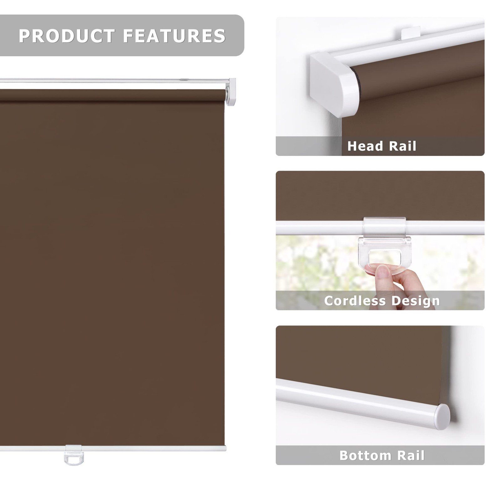 LazBlinds Cordless Blackout Roller Shade 32×72 – No Tools, No Drill, UV Proof