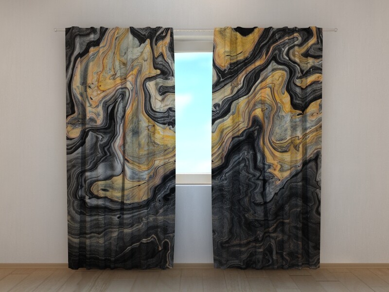 3D Photo Curtain Luxury Golden and Black Marble Made to Measure