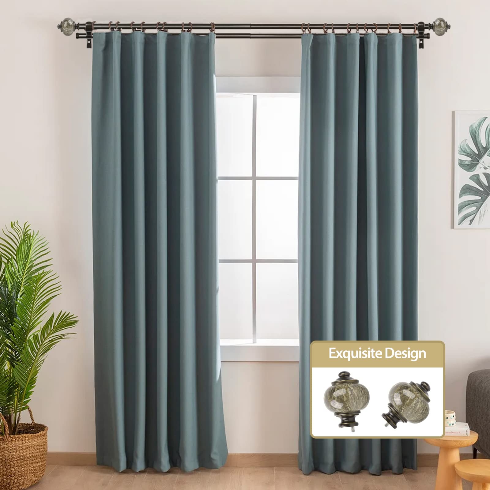KAMANINA Bronze Double Curtain Rod 72 to 144 Inches (6-12ft), 1 Inch Telescoping