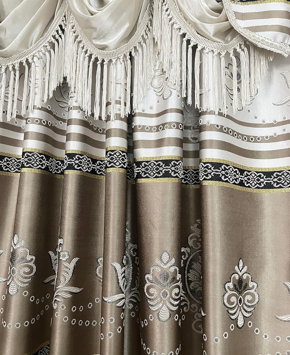 Harmony Horizon. Jacquard Window Curtain Panel Drape with Attached Fancy