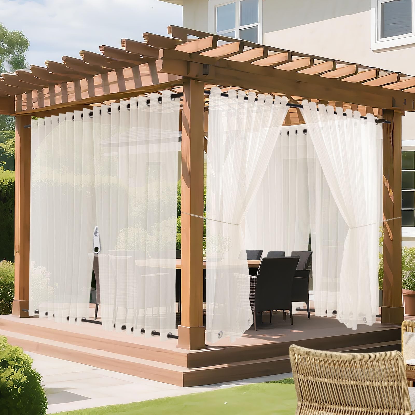 HDCAXKJ Outdoor Curtains for Patio Cream Sheer Curtains 108 Inches Long 2 Pan…