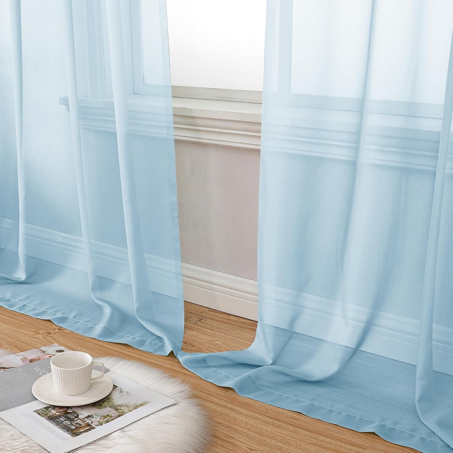 2 Pack: Basic Sky Blue Sheer Curtain Drapes 84 Inch Length 2 Panels for Living R