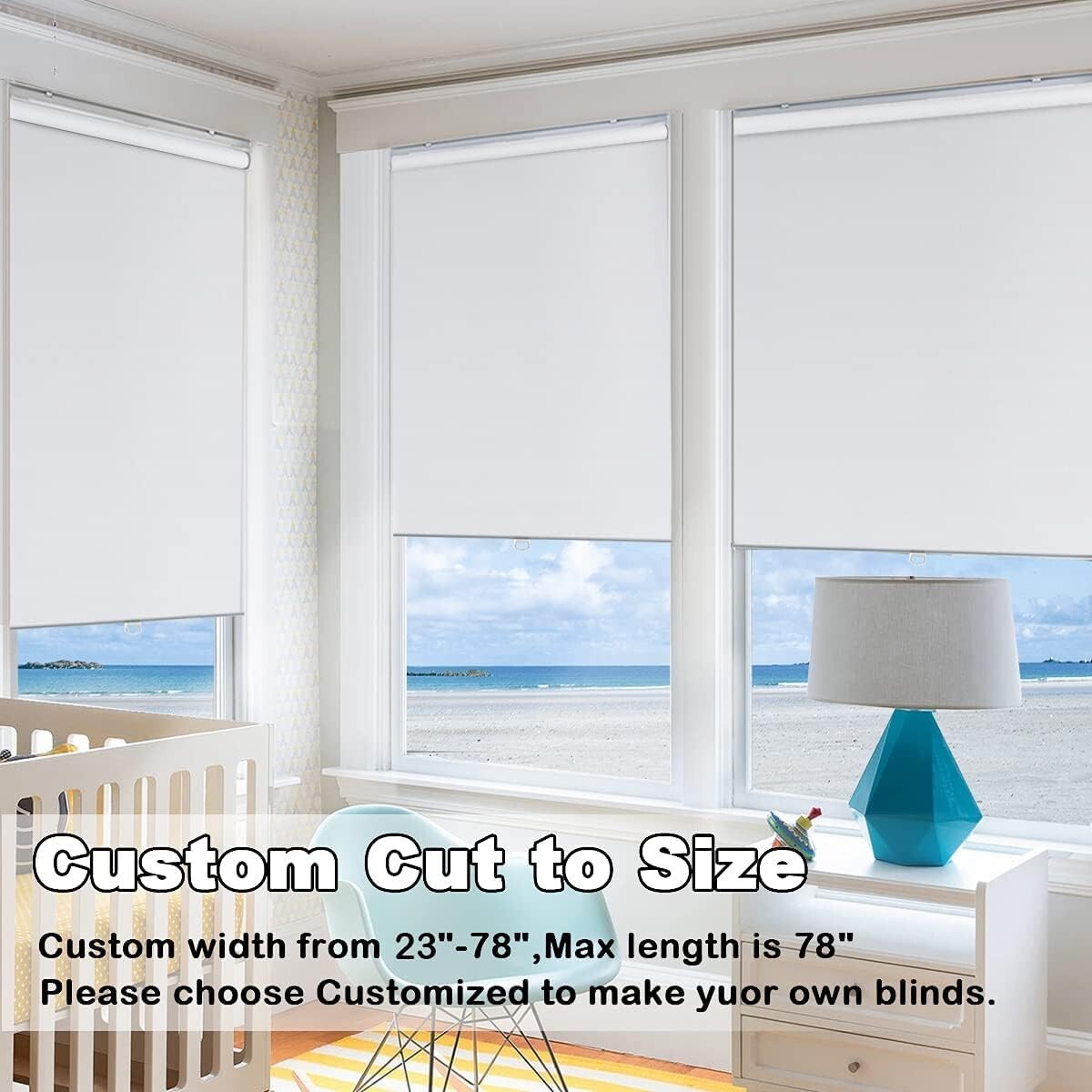 Sheer Shades Cordless Window Blinds 100% Blackout Roller Shades 30W x 72H White