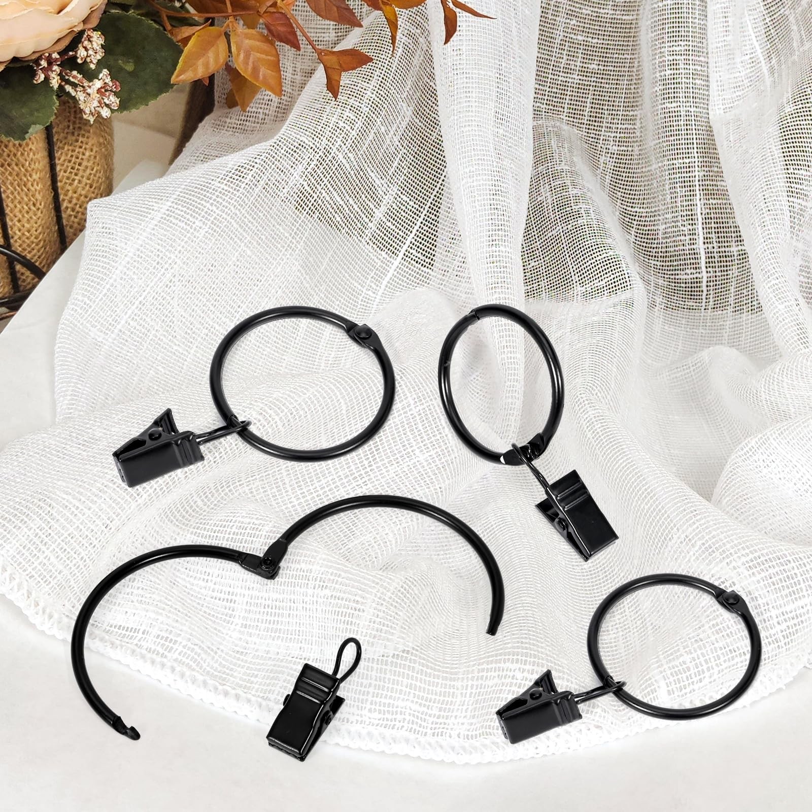 34 PCS Openable Curtain Rings with Clips, 1.25-Inch Inner Diameter Open Drape…