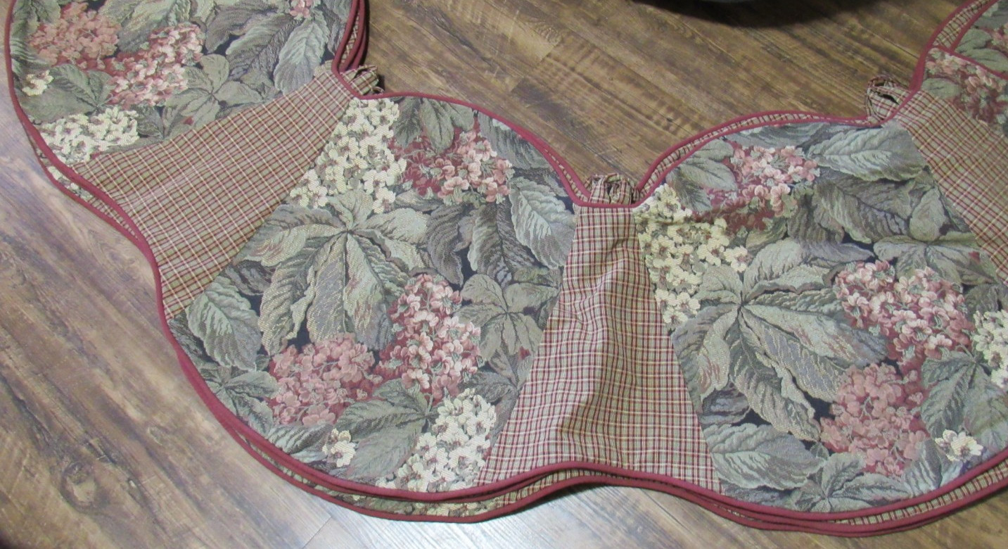 Large Heavy Custom Floral Tapestry Scalloped Valance Red Green Cottage Core 270″