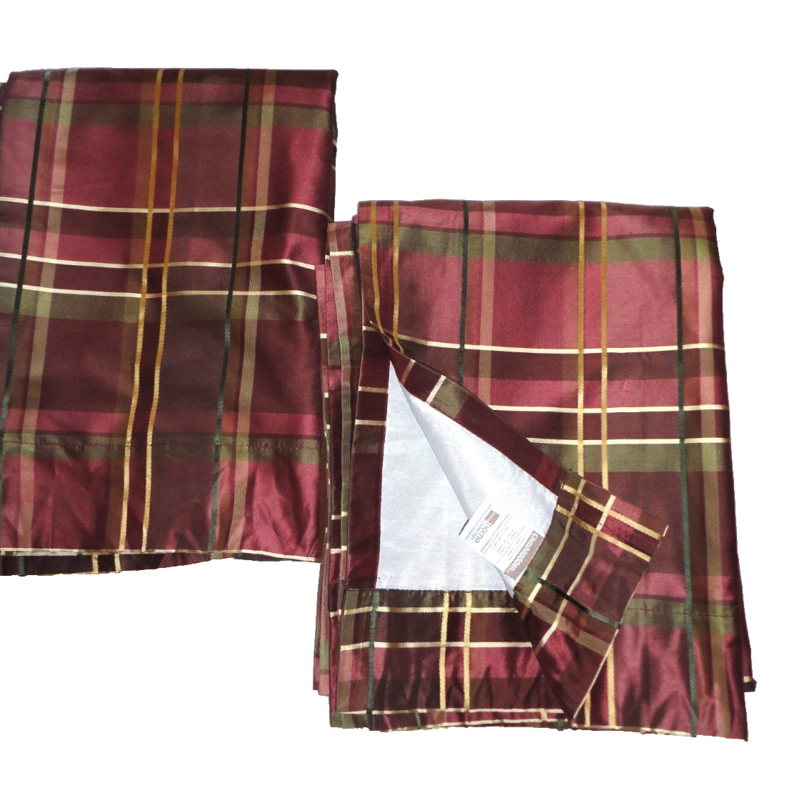 r CHRIS MADDEN MYSTIQUE SILK WALES magenta GOLD PLAID (2) LINED PANELS 40X82