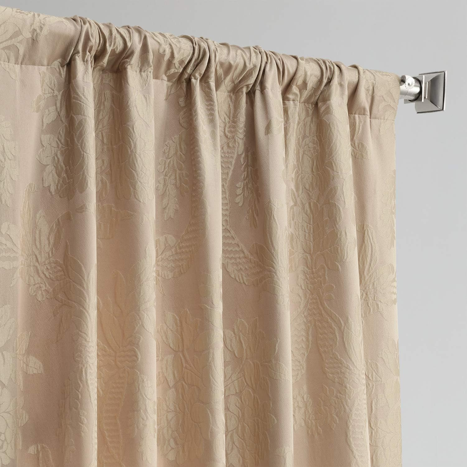 Faux Silk Jacquard Curtain Panel Lined Polyester Drapery 3 in Pole Pocket
