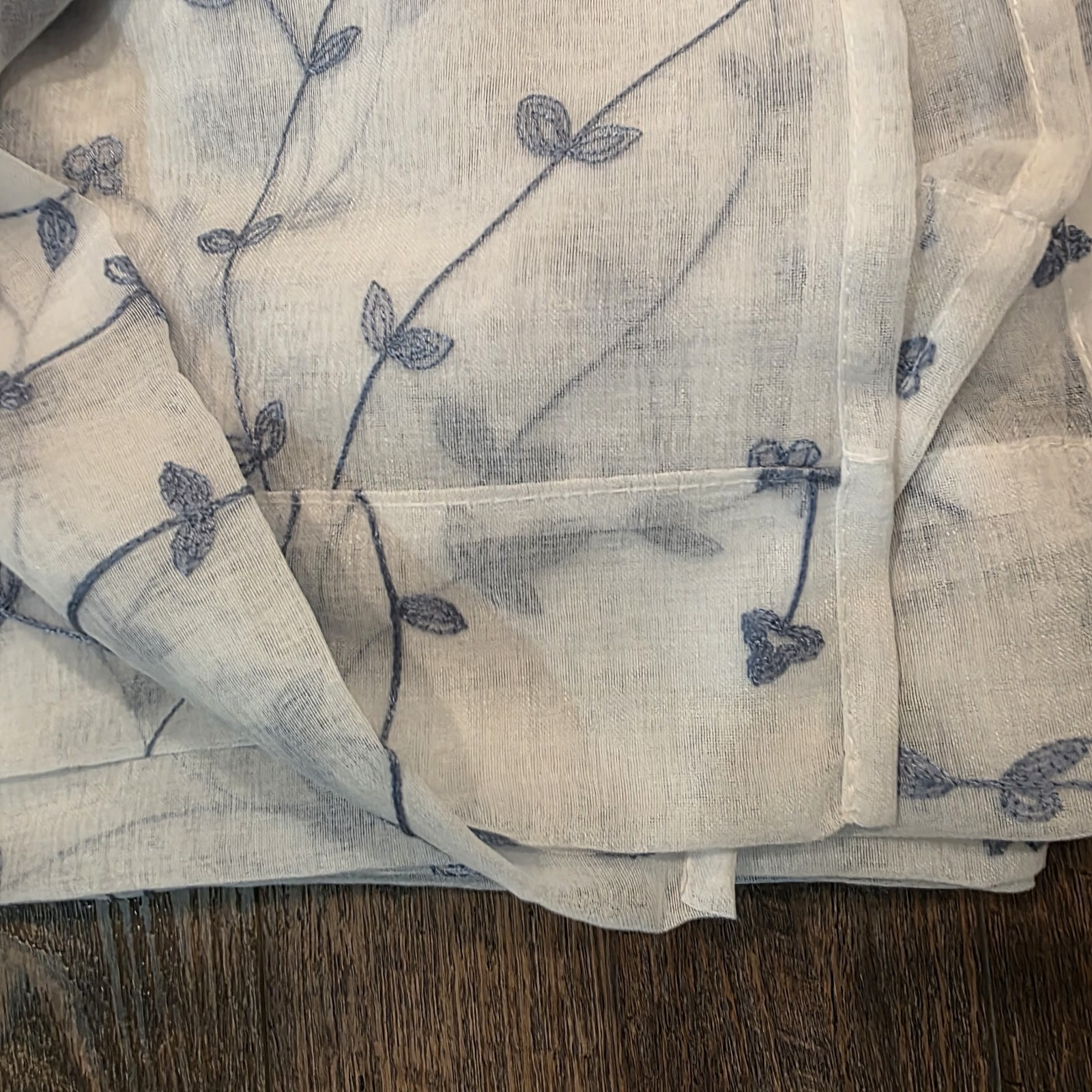 Laura Ashley Sheer Curtains Set of 4 38×96 Blue Floral Embroidered Panels