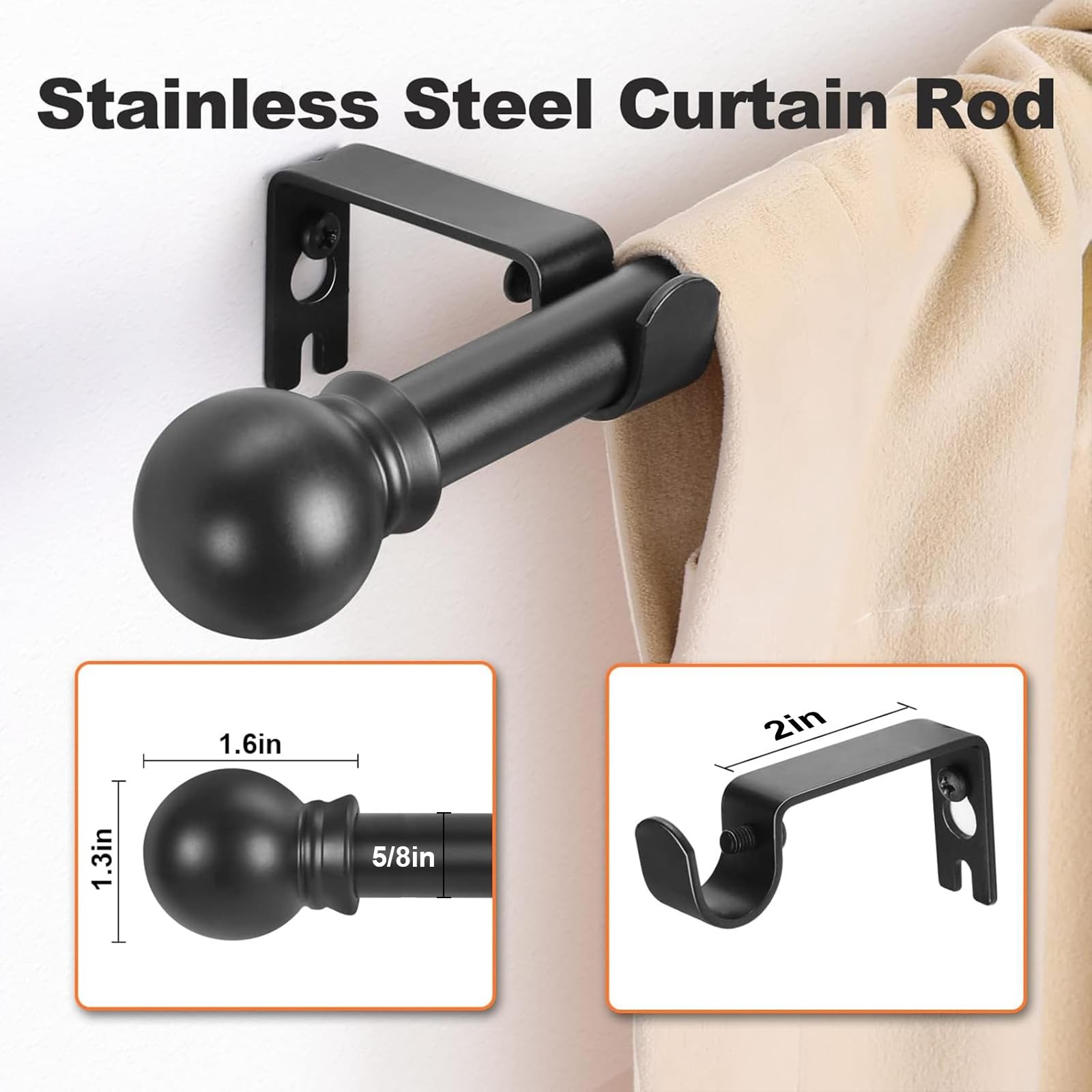 Black Curtain Rods for Windows 36″- 48″, Decorative Drapery Rod Adjustable by…