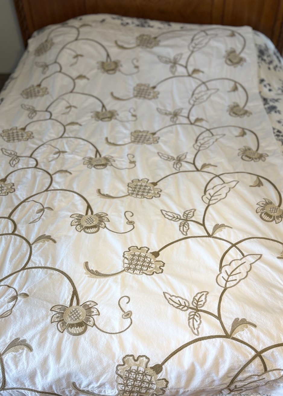 Pottery Barn Single Drapery Panel Ivory Beige Floral Embroidery 50”x84” Upcycle