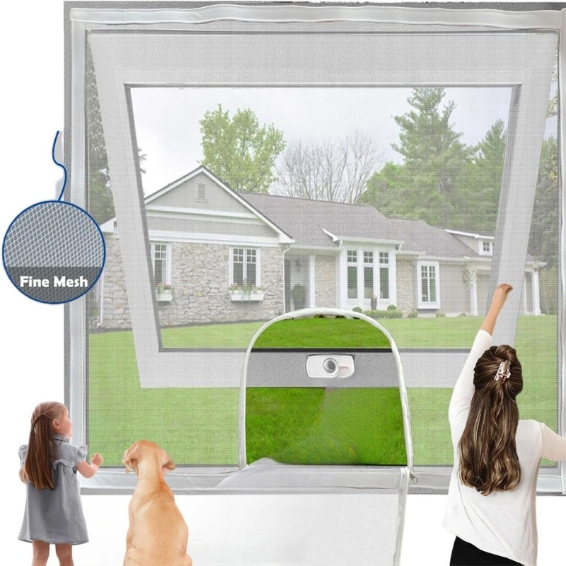 Customizable Window Netting Adhesive Mesh Screen Zippers Opening