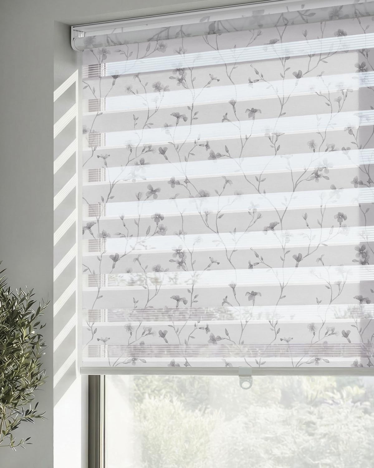 Cordless Zebra Blinds for Windows, Grey Bloom, 47″ W x 72″ H