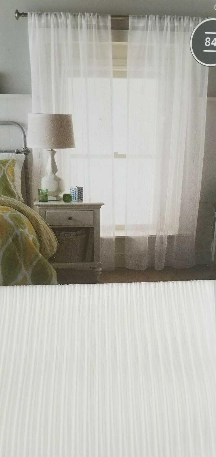 2 Threshold White Stripe Sheer Panels (1 Pair) 108″ x 84″ NIP