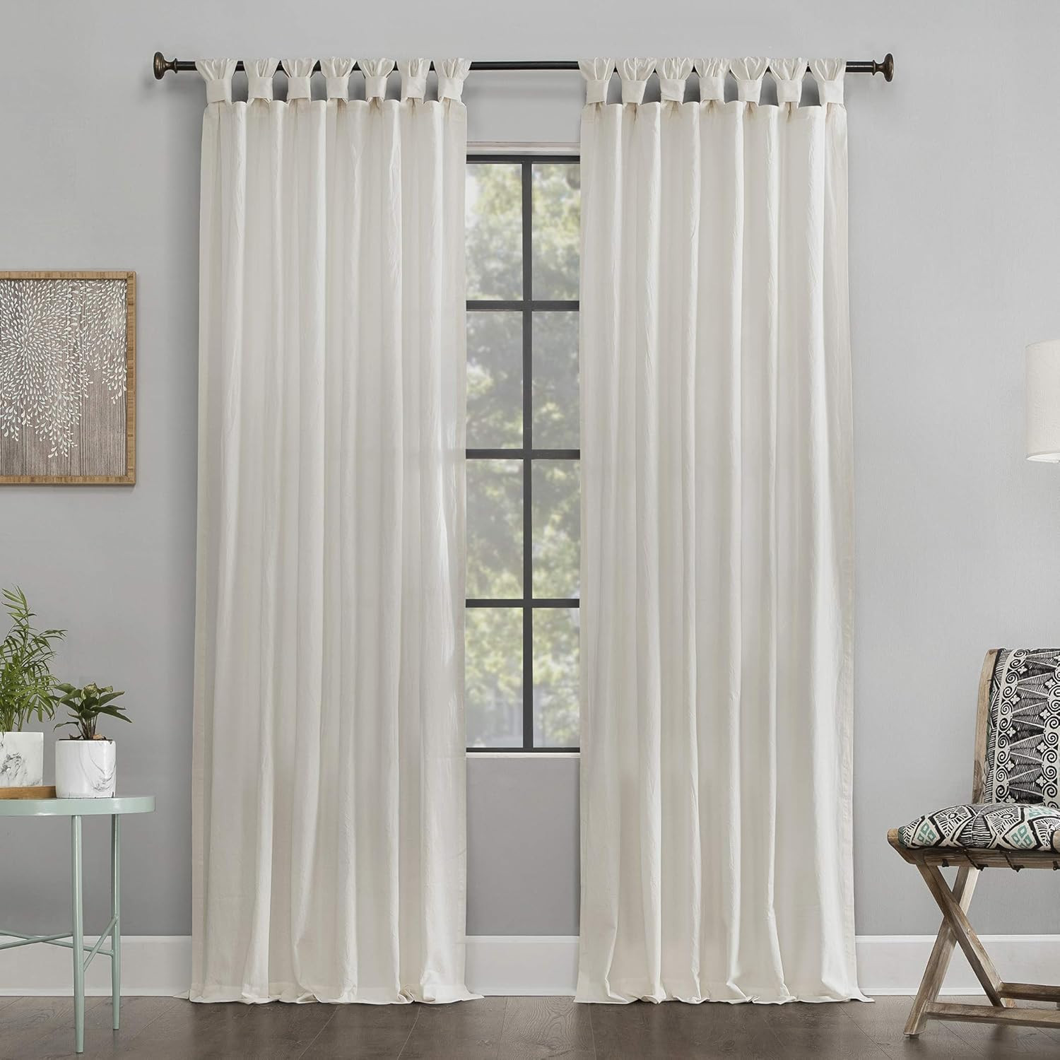 – 56538 Washed 100% Cotton Twist Tab Curtain, 52″ X 95″ Panel, Cream