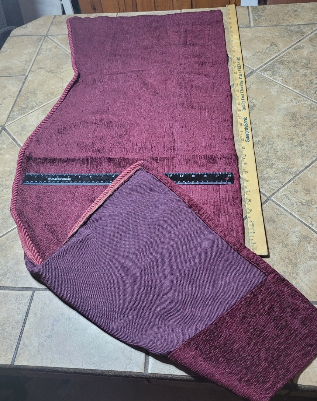 Wine burgandy Rod Pocket Scalloped curtain Valance W/ Rope Finish 54″ Long VTG