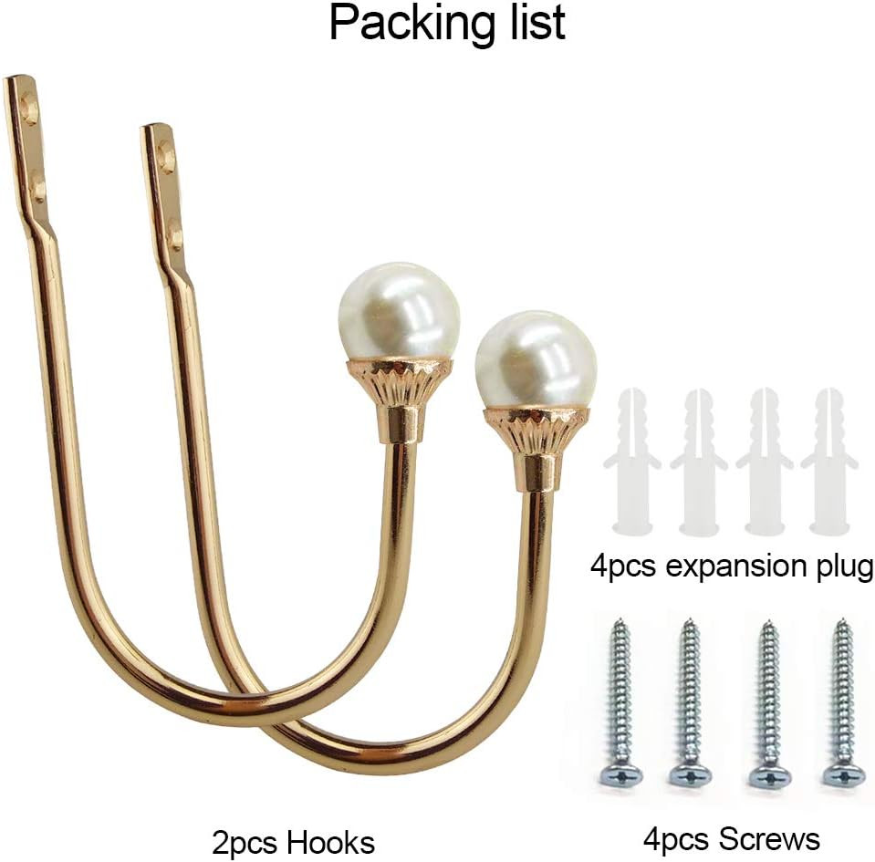 2 Pack Curtain Holdbacks Wall Mounted Curtain Tiebacks Hooks Plastic Pearl U Sha