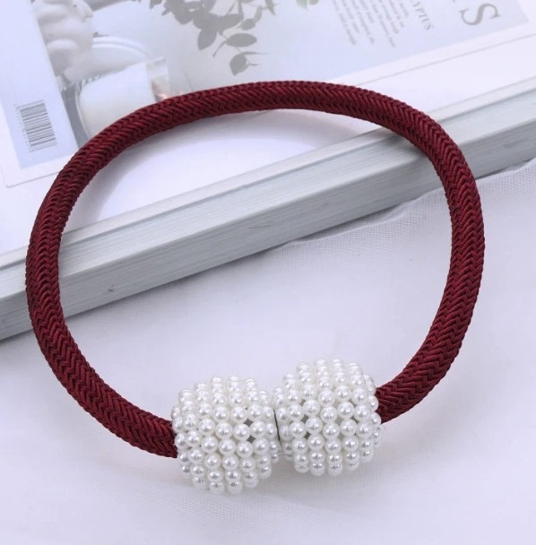 2pcs Pearl Magnetic Curtain Tie Back Clips Rope Holders Home Decor Set – NEW