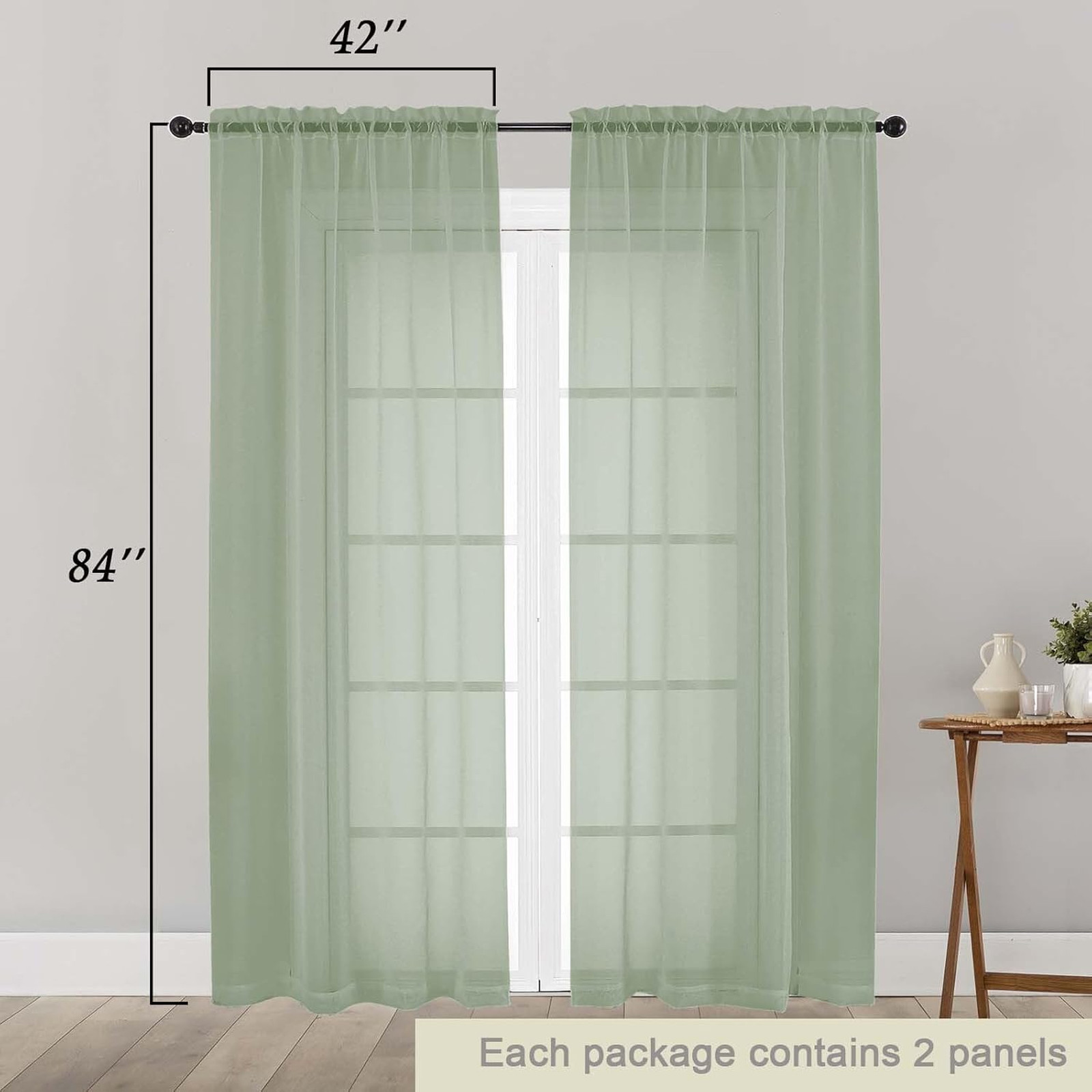 Sage Green Sheer Curtains 84 Inches Long 2 Panels Light Filtering Bedroom Living