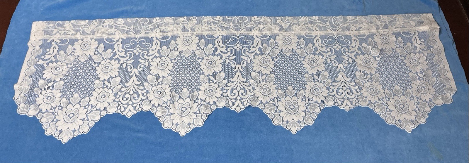 2 Floral White Lace Valences 56 x 17.5″