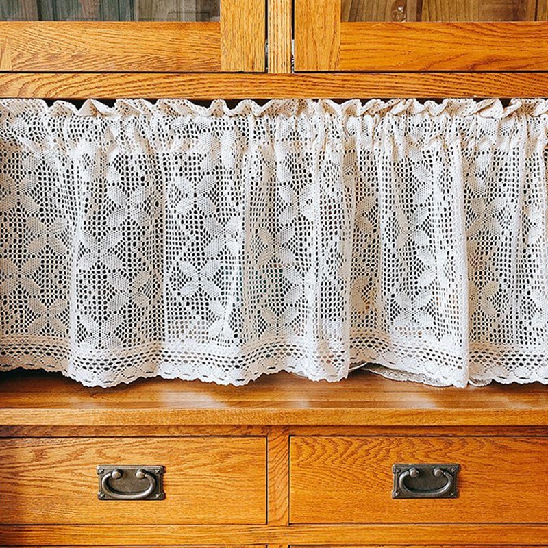 Vintage Hand Crochet Lace Short Curtain Kitchen Sheer Voile Valance Cafe Drapes