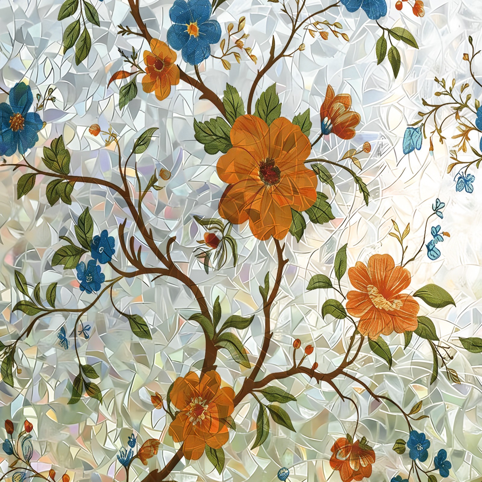 10ft Colorful Floral Privacy Window Film, Green Leaf Window Film Decal Sticker