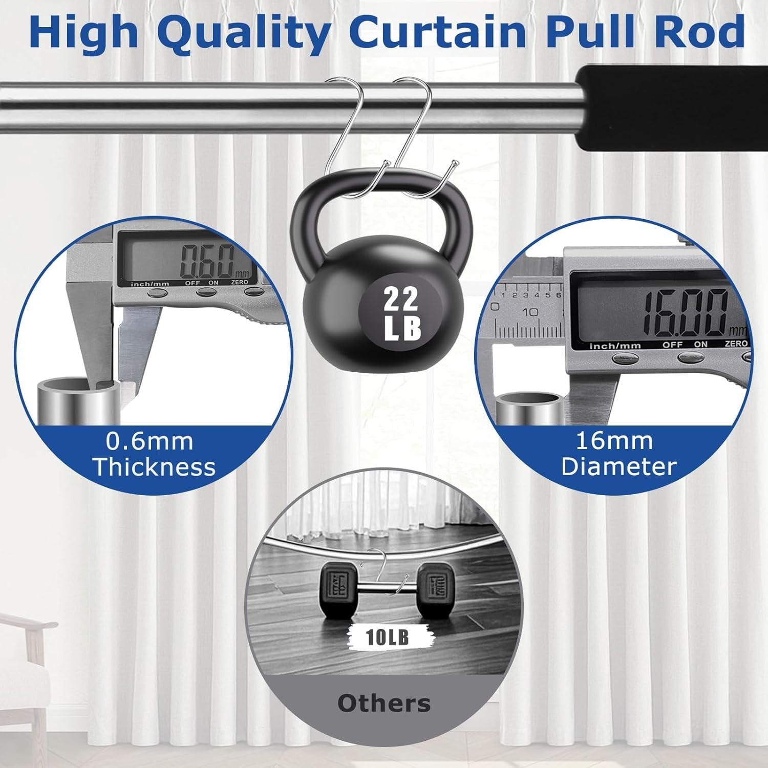 Curtain Pull Wand Drapery Rod 2 Pack Adjustable Stainless Steel Silver
