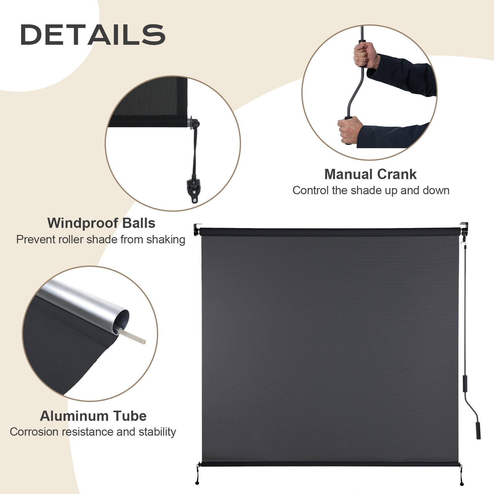 8ft (W) x 8ft (H) Outdoor Roller Shades 5% Openness Cordless Sun Roll up Shade