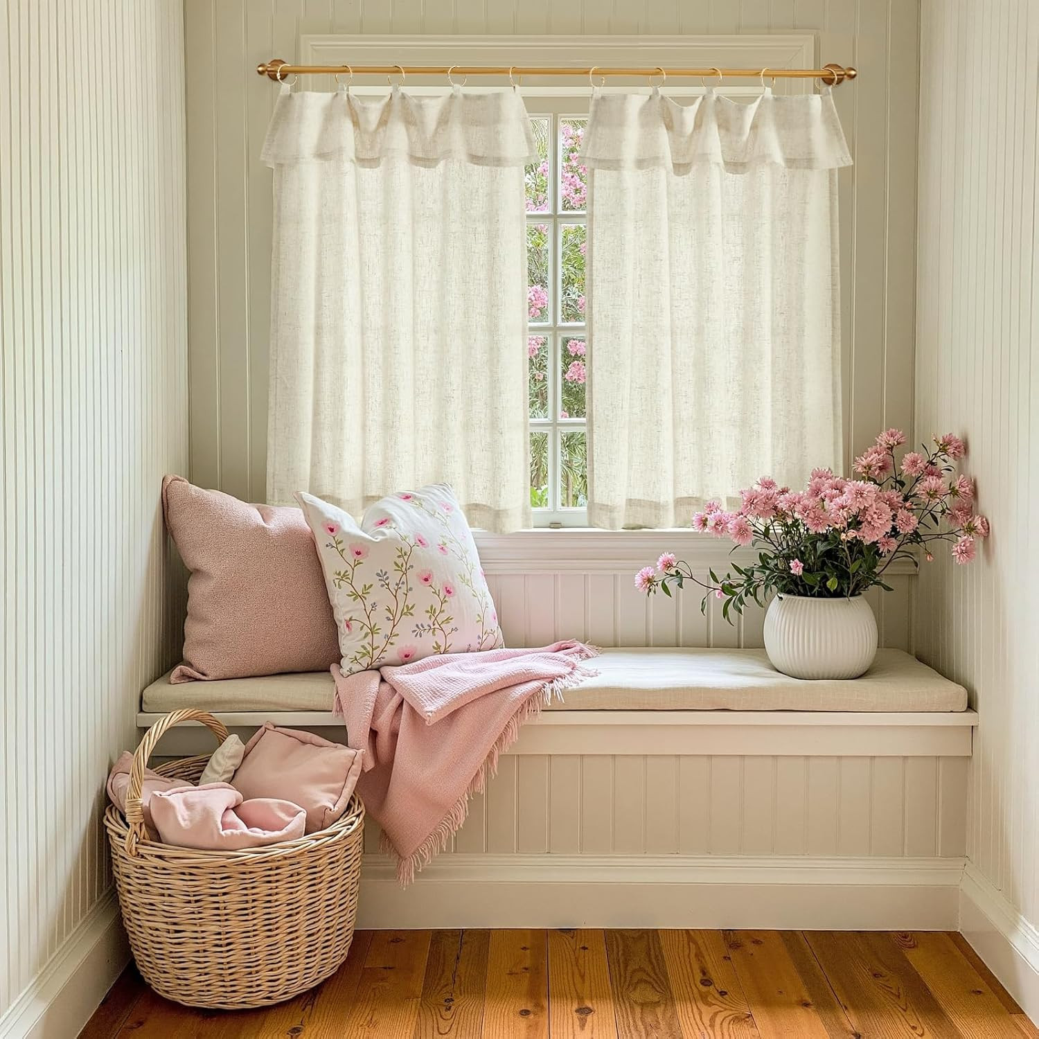 Jinchan Linen Tier Kitchen Curtains, 30X36, 2 Panels, Natural | Light Filtering,