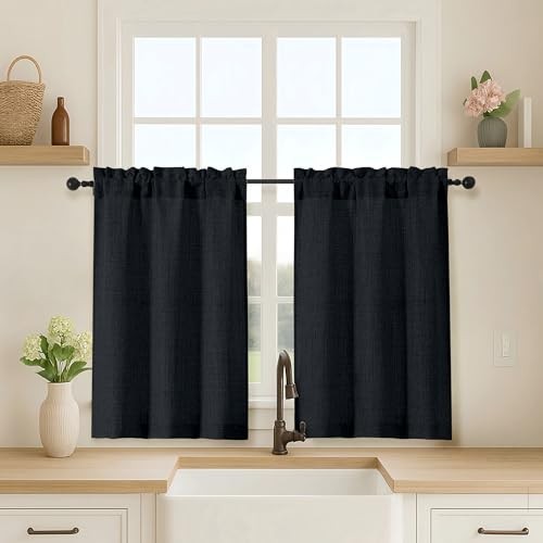 2 Panels Cafe Curtains 36 Inch Length, Thick 30″W x 36″L (Pack of 2) Black