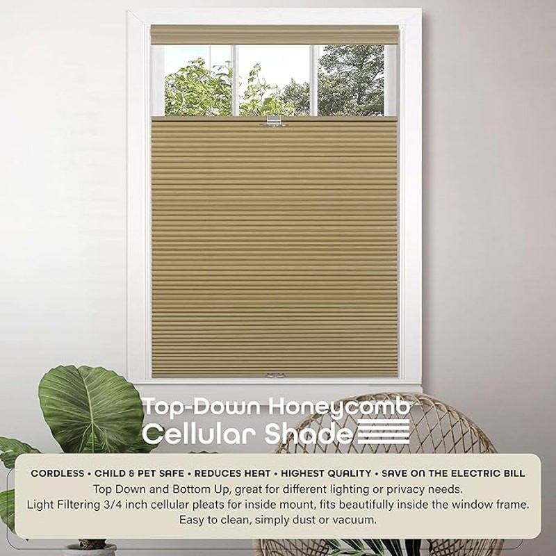 35×64 Achim Cordless Top Down Honeycomb Cellular Shade Wheat