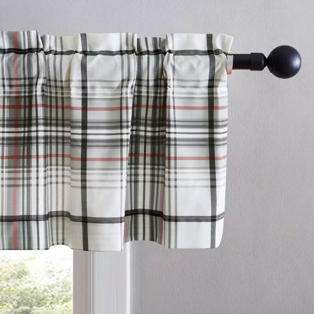 Alder Plaid Grey Microfiber 86X15 Pole Top Window Valance