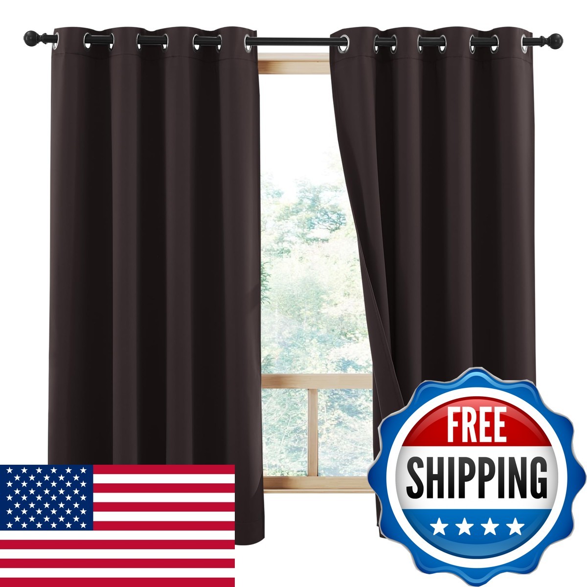 NICETOWN Blackout Thermal Curtains Brown 52×63 Inch 2 Panels
