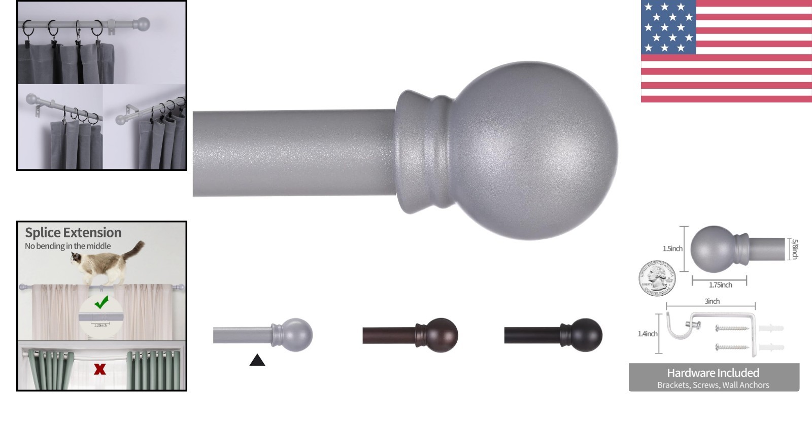 Modern 30-62 Inch Curtain Rod in Brushed Nickel – Rust-Resistant Steel Design