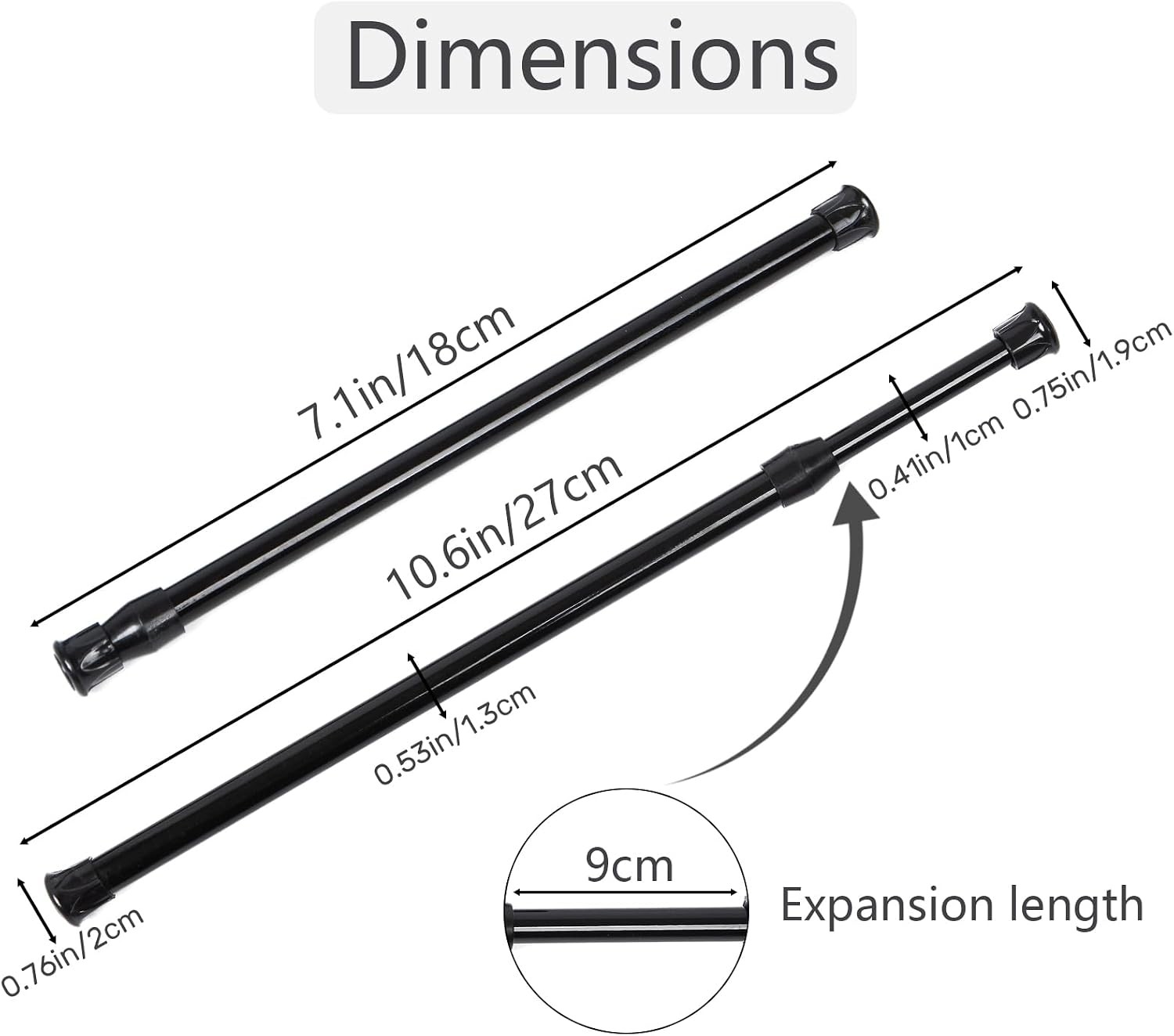 2 Pack Tension Rods, Small Tension Rods 7-11 inches Adjustable Spring Steel
