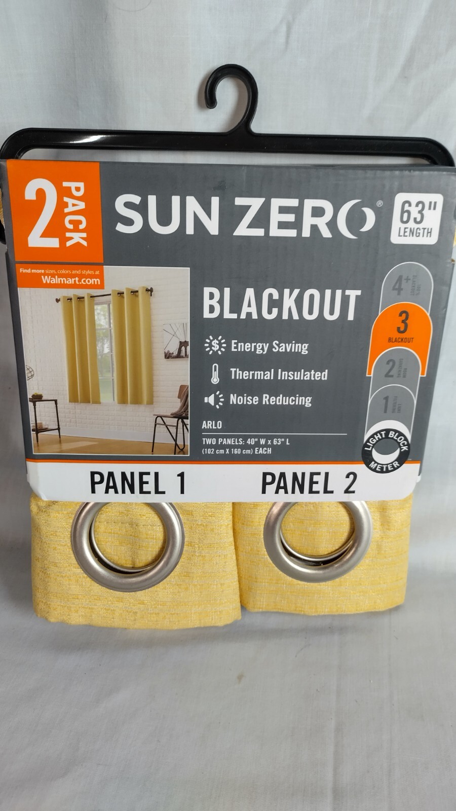 Sun Zero Arlo Textured BLACKOUT Sunflower Curtains Panel 2 pack 40” W x 63” L
