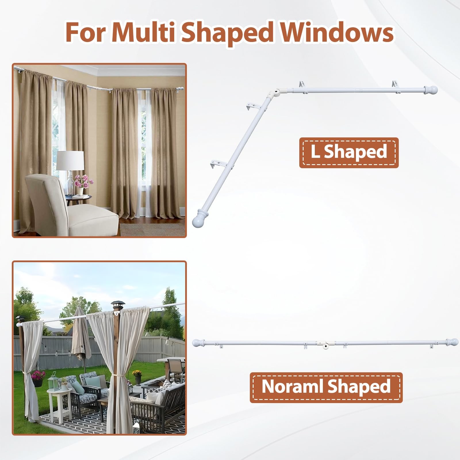 Corner Curtain Rod 32-134″ White 1 Inch Heavy Duty Metal L Shaped Rod
