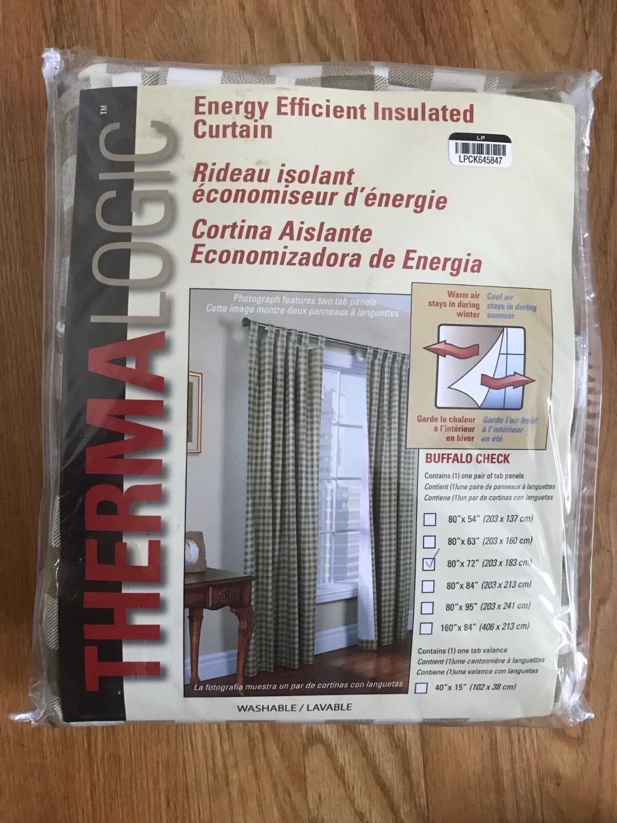Thermalogic Check Tab-Top Curtain Pair, 72″L x 80″W – Wheat