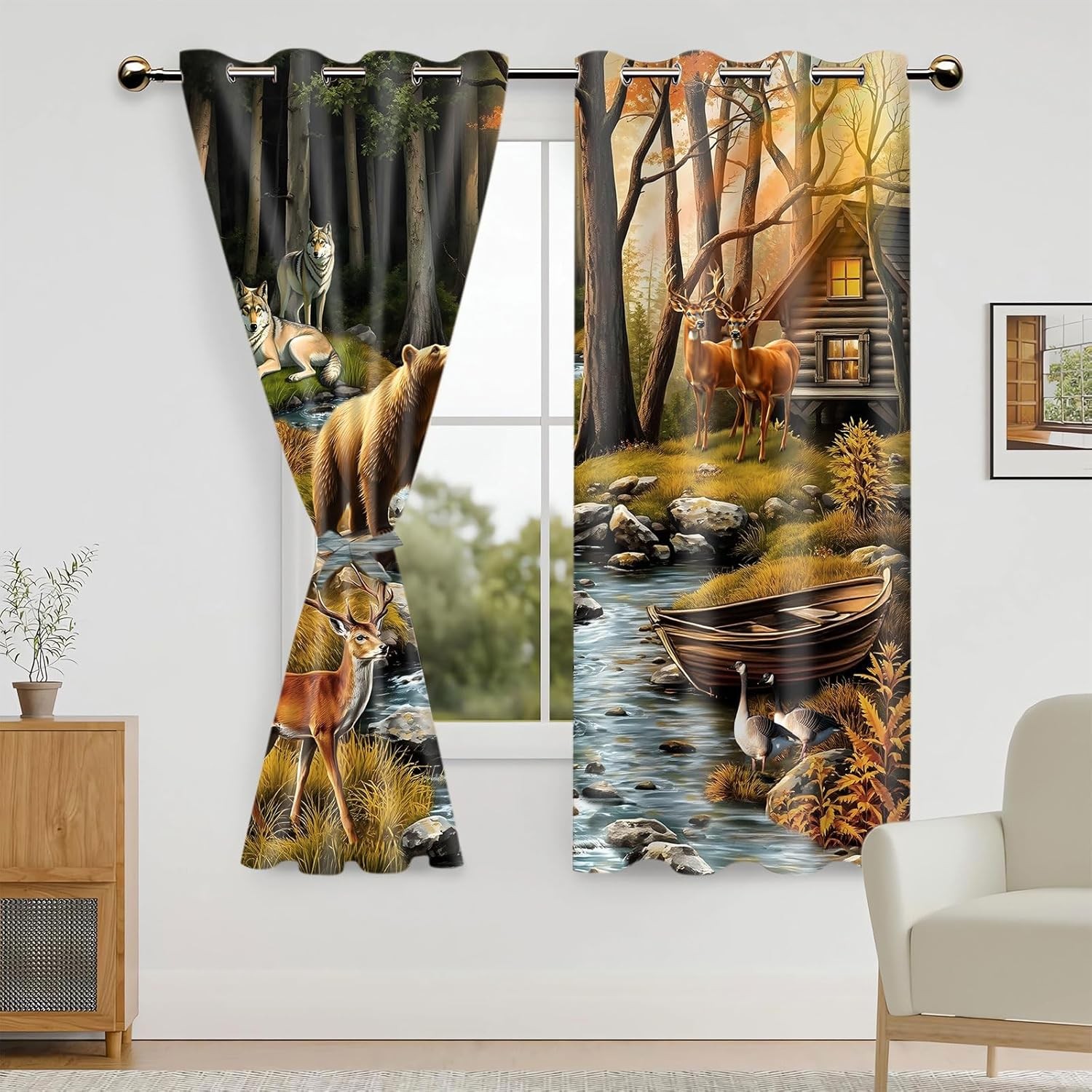 Rustic Cabin Wildlife Curtains Bear Deer Dusk Forest Animal Blackout Curtain …