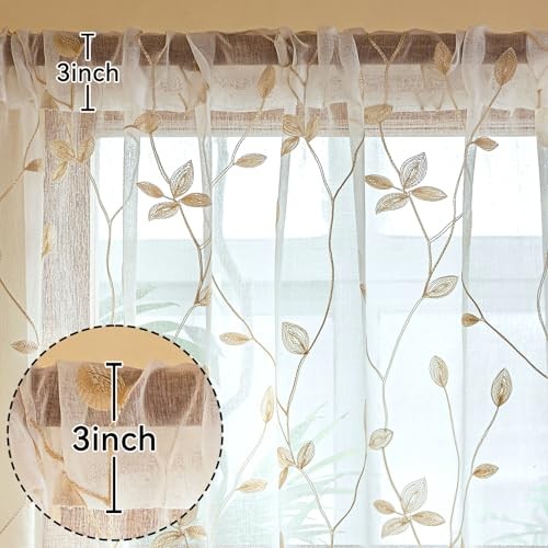 2 Panels Embroidered Leaf Pattern Semi 53″W x 84″L (Pack of 2) White Beige