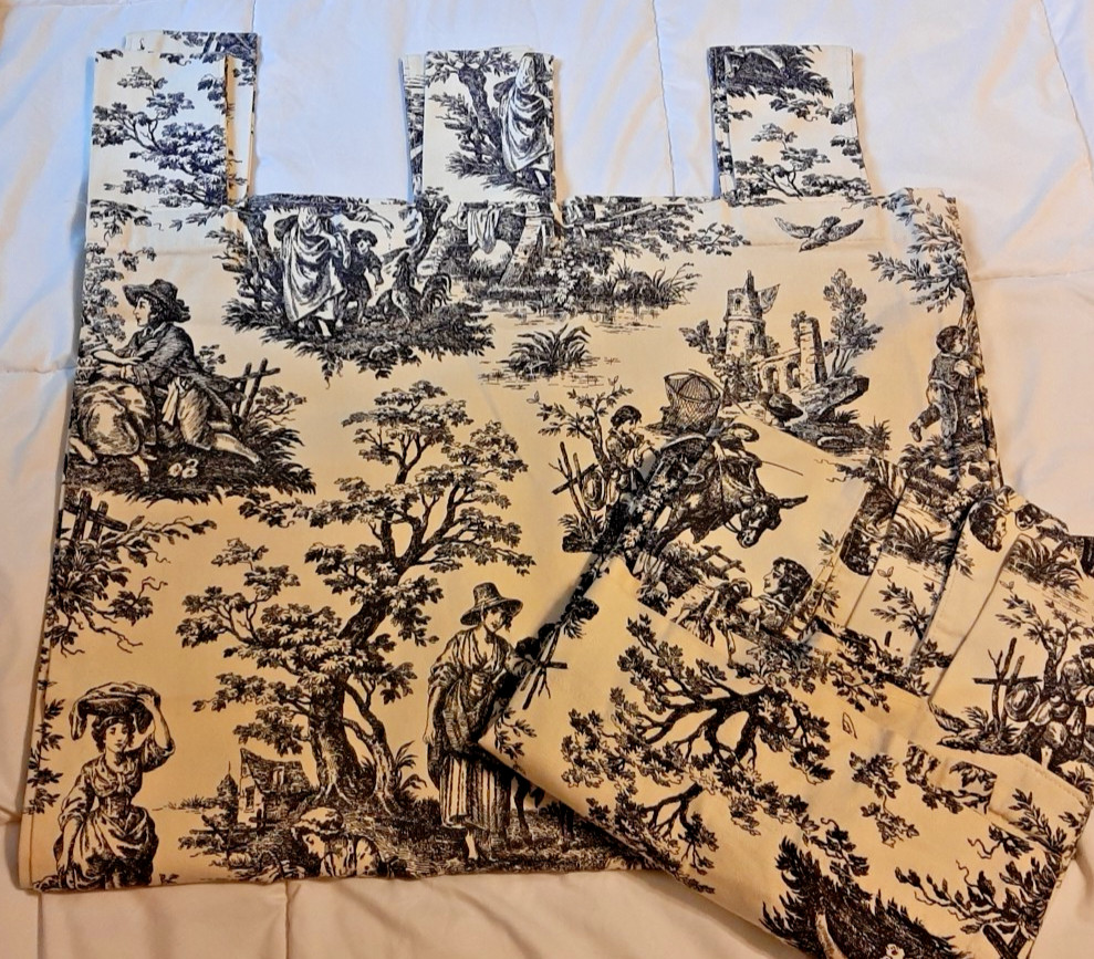 Waverly Toile 100% Cotton Tab Top Curtain Panels x 2 – Each 48″x 80″ – Pastoral