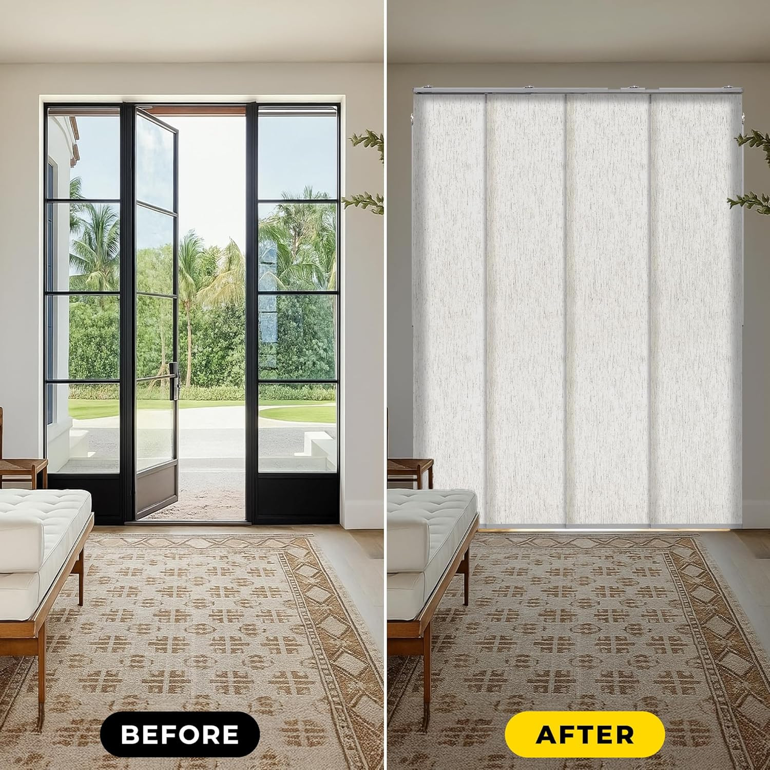 Linen Panel Track Blinds for Sliding Doors, Adjustable & Light Filtering