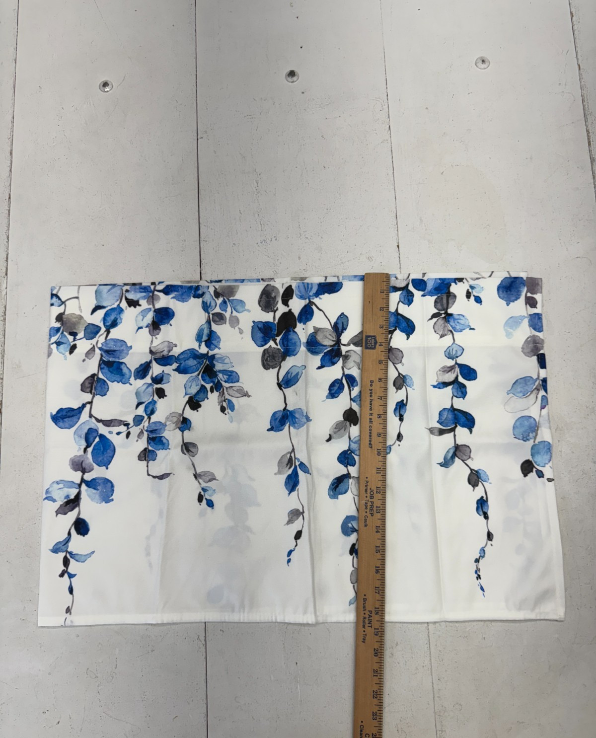 Debraleye White Blue Leaf Print Valance 18L x 54W One Panel 3″ Rod Pocket