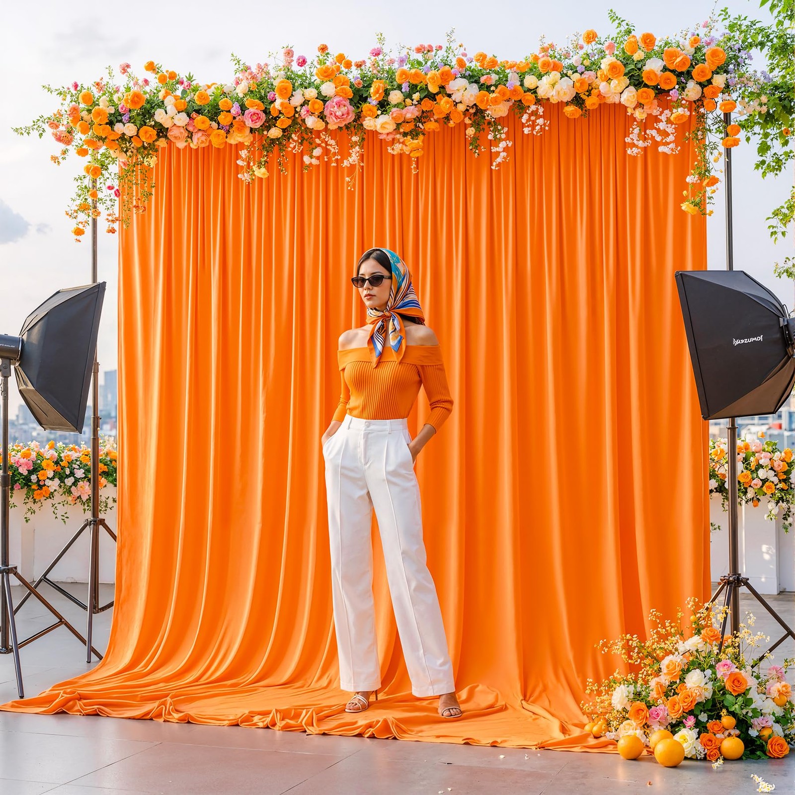 40x10ft Orange Backdrop Curtains for Wedding W5 x H10′(8 Panels),