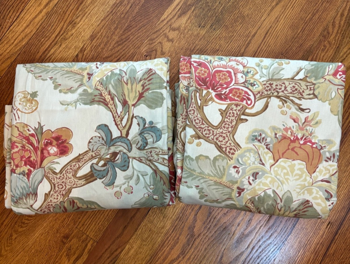 Pottery Barn Graciela Palampore Curtains Set 2 Panels 50×96 Linen Blend Lined