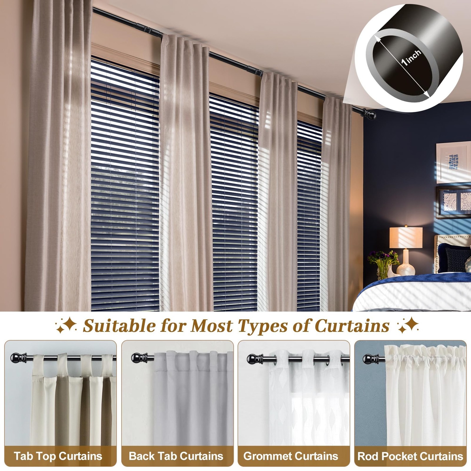 Bay Window Curtain Rods, U shaped Adjustable Curved Curtain Rods for Windows …