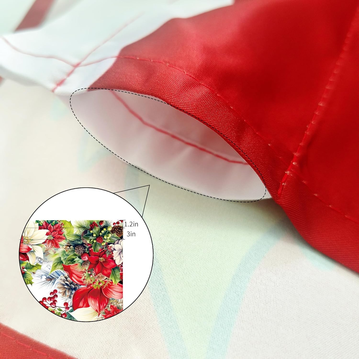 Christmas Poinsettia Curtain Valances 3 Piece Set Upper Curtain 52” Lx18”